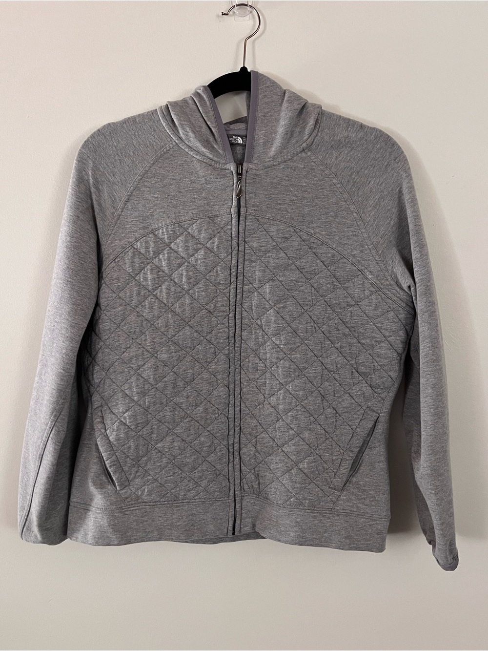 The North Face Gray Quilted Front Hooded Zip Jacket